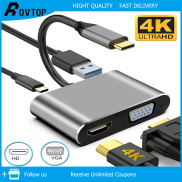 Rovtop Bộ Chuyển Đổi USB 3.1 Sang HDMI Loại C Bộ Chuyển Đổi 4K 4 Trong 1