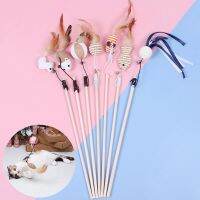 【CW】 1pc Cartoon Teaser Feather Wood Rod With Catcher Stick Interactive