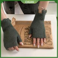 CHUAN 1Pair กางเกงขาสั้นแบบสั้น ถุงมือครึ่งนิ้ว สีทึบทึบ ลูกไม้ปักลาย ถุงมือไร้นิ้ว ของใหม่ ทนความเย็น ถุงมือสำหรับเขียน สำหรับผู้หญิง