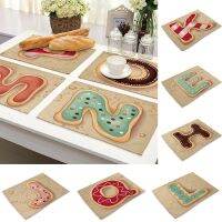 【LZ】☃  1Pcs Donut Food Letter Pattern Kitchen Placemat Dining Table Mats Tea Coaster Cotton Linen Pads Bowl Cup Mat 42x32cm Home Decor