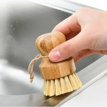 Palm Pot Brush Bamboo Round Mini Scrub Brush Natural Scrub Brush Wet Cleaning  Scrubber for Wash