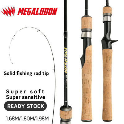 Megalodon [Cskmially] เบ็ดตกปลาอย่างดี Tip 100 คาร์บอนไฟเบอร์ตกปลา Rod นุ่มพิเศษ Super Sensitive 1.68M1.8M1.98M: UL Cork Handle Action:MR กลางนุ่ม