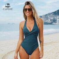 HOT★CUPSHE Navy บิดเกลียวด้านหน้า Halter One-Piece ชุดว่ายน้ำชุดว่ายน้ำเซ็กซี่ Backless Monokini ชุดว่ายน้ำ2023ชุดว่ายน้ำ Beachwear