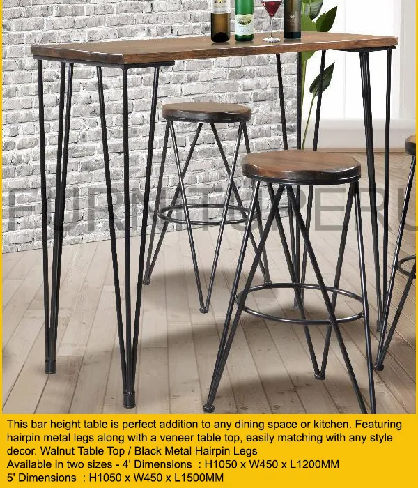Carla 41" High Wooden Top, Metal Leg Bar Table. Available in Klang
