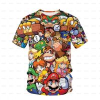 2023 NEWCartoon แฟชั่นฤดูร้อนเสื้อยืดชายหญิง Super Mario เกม Cuphead แก้วคน3D พิมพ์เด็กเสื้อยืด