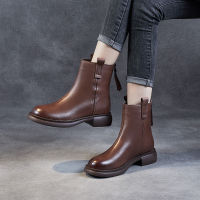 Spot parcel post Womens genuine leather shoes 2022 Autumn and Winter New British R Back Zipper Chunky Heel Boots Dr. Martens Boots Skinny Boots Womens Ankle Boots