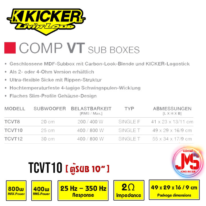 kicker-รุ่นtcvt10-ตู้ซับสำเร็จรูป-10-นิ้ว-ตู้สูตร10นิ้ว-car-subwoofer-nbsp-เบสบ็อกซ์-bass-box-nbsp-๖ุ็ปิดดอกเดียว-ไม่มีแอมป์ในตัว-เบสหนักลึก-เสียงดีสไตล์อเมริกา-nbsp