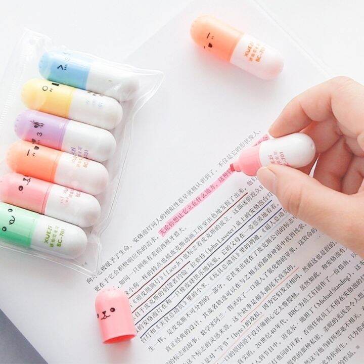 creative-highlighter-6-color-sets-cute-cartoon-style-marker-pen-color-marker-mini-highlighter-children-student-stationery