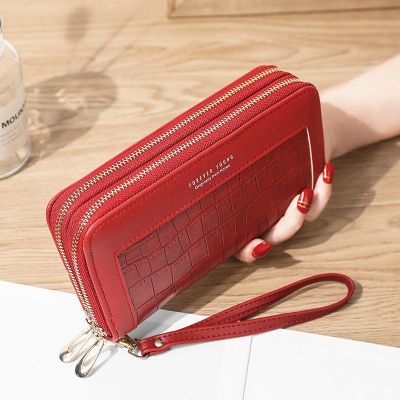 ZZOOI Hot New Ladies Wallet Long Zipper Korean Student Stone Pattern Purse Large Capacity Clutch Soft wallet Mobile Phone Bag Red Card