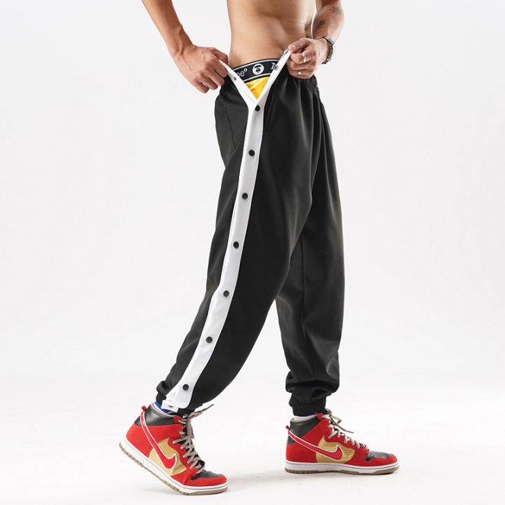 summer-new-men-loose-sport-pants-outdoor-basketball-buttoned-pants-male-drawstring-casual-side-button-sweatpants