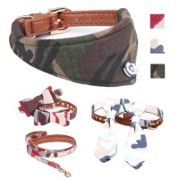 「PAPI PET」 Camouflage Dog Collar Leash สัตว์เลี้ยงขนาดเล็ก Cat Bandana Bow Tie หนังน่ารัก Collier Chain น่ารักสำหรับ Big DogsTeddy Chihuahua Personized