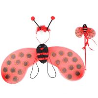 4 Piece Sets Halloween Christmas Bee Ladybug Costumes For Kids Girls Cute Party Fancy Dress Cosplay Wings+Tutu Skirts Yellow Red