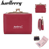 Baellerry สีทึบผู้หญิงกระเป๋าสตางค์ใบสั้นใหม่พับได้สามช่อง Dompet Koin เคสบัตรเครดิตอเนกประสงค์มินิมอล