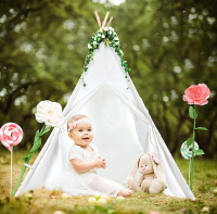 New Party Decoration Foldable Cotton Canvas Toddler Tent for Girls and Boys Gift Kids Teepee Tent with Carry Bag