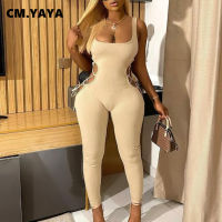 CM.YAYA Women Jumpsuits Solid Bandage Hollow Out Bodycon Pencil Rompers Fashion One Piece Overalls for Female Casualwear Summer