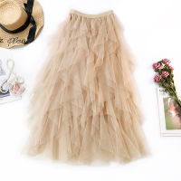 Fashion Tutu Tulle Skirt Women Long Maxi Skirt 2022 Spring Summer Korean Black Pink High Waist Pleated Skirt Female