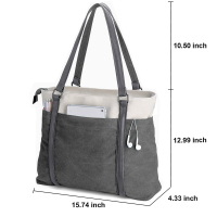 Women Laptop Tote Bag for Work Lightweight Splice Canvas Korean Fresh Large Capacity 15.6 Inch Handbag Purse