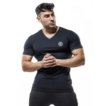 Men Summer Fashion Slim Running Sport V Neck Short Sleeve T-Shirt