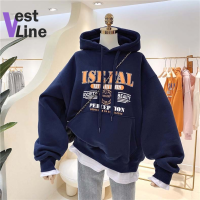 Vest Line Fashion เสื้อฮู้ด เสื้อแขนยาวอบอุ่น หลวมและสบาย น่ารัก คลาสสิค วินเทจ สบายๆ WWY2393GPP 40Z231007