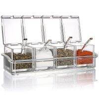 4 Pieces Kitchen Clear Seasoning Box Storage Container Condiment Jars Acrylic Seasoning Box with Cover and Spoon