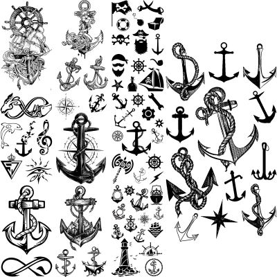Black Anchor Temporary Tattoos For Adults Men Realistic Compass Pirate Lighthouse Infinite Fake Tattoo Sticker Body Arm Tatoos Stickers Stickers Stick