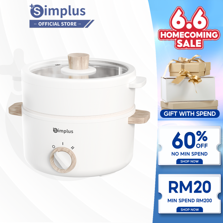 Simplus Multi Cooker Electric Cooker 1.5L 600W Ceramic Coating Non Stick Comes WIth Steamer