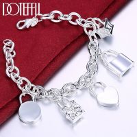 DOTEFFIL 925 Sterling Silver Bracelet Heart / Circle / Square Lock Bracelets Bangles Woman Man Fashion Charm Wedding Jewelry