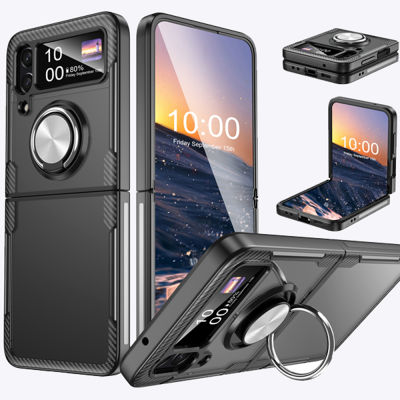 เคสโทรศัพท์ใสเนื้อคาร์บอนไฟเบอร์สำหรับ Galaxy Z Flip 4พร้อมขาตั้งแหวน,Z พลิก4ปกคลุมด้วย360หมุนผู้ถือแหวนล้างฮาร์ดกลับกรณีโทรศัพท์สำหรับ S Amsung G Alaxy Z พลิก4 2022 /Z พลิก3 2021