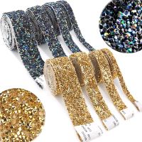 【lz】♣✴  Auto-adesivo resina strass guarnição glitter cristal strass fita corrente strass corrente para diy sapatos carro roupas decorações