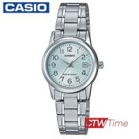 Casio นาฬิกาข้อมือผู้หญิง สแตนเลสแท้ รุ่น LTP-V002D-2BUDF (เรือนเหล็ก/หน้าฟ้าอ่อน)