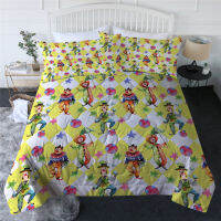 BlessLiving Clown Summer Quilt Set Ball and Umbrella Comforter Watercolor Bedding Throw Yellow White Thin Duvet Set Funny Colcha