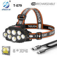 ไฟหน้าแบบชาร์จไฟได้8 * XPG,ไฟฉายคาดศีรษะ LED การจุดไฟห่างใกลกว้าง4โหมดให้แสงสว่างตะเกียงตั้งแคมป์หลอดไฟตกปลาไฟหน้าแบบทรงพลัง