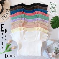 Everyday Look เสื้อครอป คอเหลี่ยม แขนสั้น ผ้าลายขนแกะ ผ้าหนานุ่ม