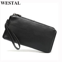 WESTAL Mens Clutch Bag Clutch male Genuine Leather mens Wallet Money Bag Card Slot for Phone Credit Card Holder mens leather