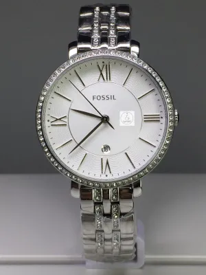 นาฬิกาข้อมือผู้หญิง Fossil รุ่น ES3545 หน้าปัดสีเงิน ตัวเรือนและสายนาฬิกาสแตนเลสประดับคริสตัล รับประกันของแท้ 100 %