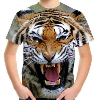 2022 Summer New Children 3D Animal T Shirt Boy Girl Sport T-Shirt Tiger Wolf Lion Panda Print Brand Design Tops Fit 95cm-155cm