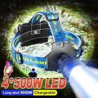 2022ใหม่ล่าสุดไฟหน้า4*500วัตต์ LED ที่มีประสิทธิภาพไฟหน้า USB ชาร์จซูมหัวไฟฉายกันน้ำไฟฉาย18650ตกปลาโคมไฟ