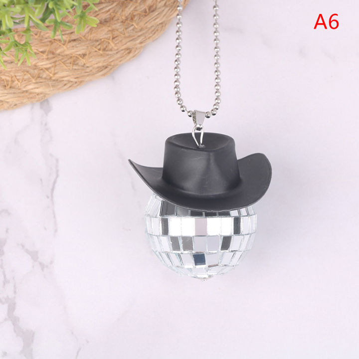 Faster YG] Disco Ball Car Mirror Ornament Pink Cowboy Hat Disco Ball  Decorations Space Cowgirl For Car Rear View Mirror Accessories