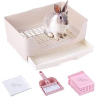 【YF】 Extra Large Rabbit Litter Box Bunny Toilet with Drawer 50 Pet Film 25 Training Pad Cleaning Set Small Pan