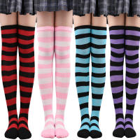 Knitted Warm Socks For Ladies Black And White Striped Stockings Over-the-knee Stockings Long Cotton Stockings For Women Striped Thigh-high Hosiery