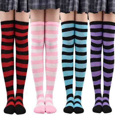 Knitted Warm Stockings For Women Womens Long Thigh-high Socks Striped Thigh-high Hosiery Long Cotton Stockings For Women Womens Knee-high Socks