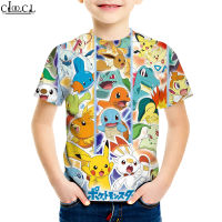 CLOOCL Fashion Anime Pokémon Pikachu 3D พิมพ์เสื้อยืดแขนสั้นลำลองสำหรับเด็ก