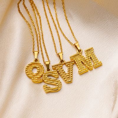 【CW】Gold Color Capital A-Z Letters Necklace For Women Stainless Steel Alphabet Pendant Necklaces Choker Aesthetic Boho Jewelry Gifts