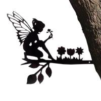 Metal Art Fairy Silhouette Ornamental Yard Figurine Stake Art Decoration Yard Sculpture Fair Garden Elf Silhouette Decor for Trees Fences Walls frugal