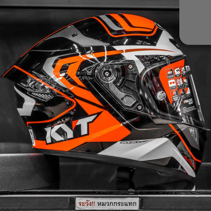 Kyt Tt Course Overtech Black Orange Single Visor Fullface Helmet