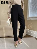 [EAM] High Waist Black Pockets Casual Long Pencial Pants New Loose Fit Trousers Women Fashion Tide Spring Autumn 2023 1DF5613