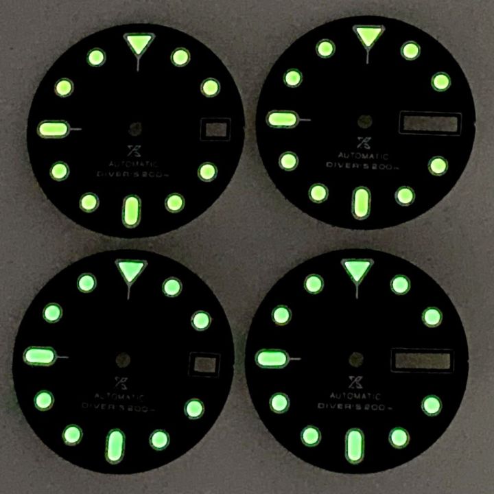 สำหรับการเคลื่อนไหวของ-nh36-nh35-28-5มม-หน้าปัดนาฬิกาข้อมือสีดำวัน-วันที่ชิ้นส่วนอะไหล่เรืองแสงสีเขียว