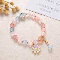 New Korean Daisy Flowers Bracelet Bohemian Colorful Crystal Beaded Bracelet Handmade Elastic Rope Women Fashion Jewelry Pulceras