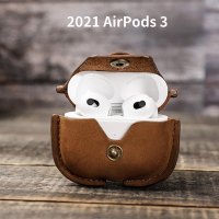 ซองหนังแท้สำหรับ Apple 3 2021 Cowhide หนังฝาครอบป้องกันสำหรับใหม่ 3หูฟังพร้อมตะขออุปกรณ์เสริม