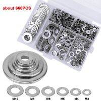 660pcs/Box Stainless Steel Washer Plain Hardware Accessories M3 M4 M5 M6 M8 M10 Flat Washer Set Screw Fastener Nails  Screws Fasteners